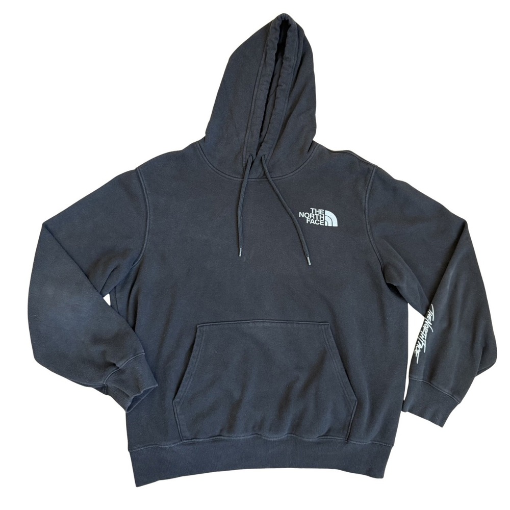 The North Face Mens Black Graphic Pullover Hoodie Never Stop Exploring Large